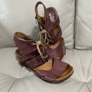Miz Mooz Leather Lace-Up Demi-Wedge Sandals size 11 (42) in Plum